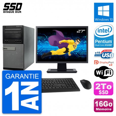 PC Tour Dell 7010 Ecran 27" Intel Pentium G2020 RAM 16Go SSD 2To Windows 10 Wifi