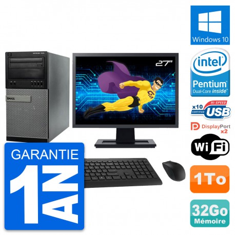 PC Tour Dell 7010 Ecran 27" Intel G2020 RAM 32Go Disque Dur 1To Windows 10 Wifi