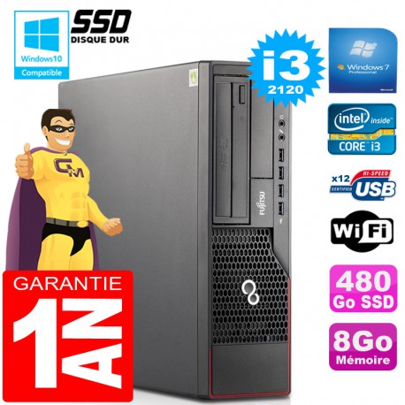 PC Fujitsu Esprimo E700 E90+ SFF Core I3-2120 RAM 8Go Disque 480 Go SSD Wifi W7