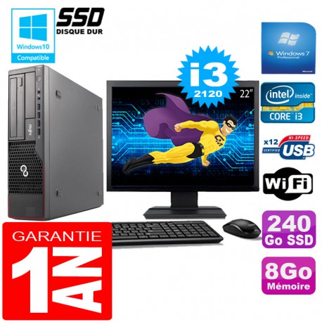 PC Fujitsu Esprimo E700 E90+ SFF I3-2120 8Go Disque 240 Go SSD Wifi W7 Ecran 22"