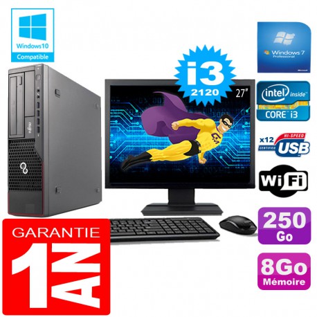 PC Fujitsu Esprimo E700 E90+ SFF Core I3-2120 8Go Disque 250Go Wifi W7 Ecran 27"