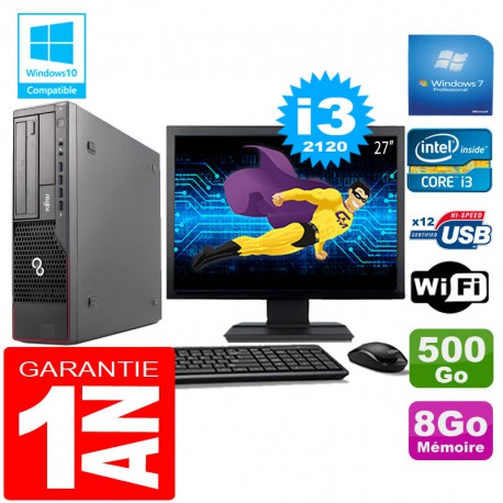 PC Fujitsu Esprimo E700 E90+ SFF Core I3-2120 8Go Disque 500Go Wifi W7 Ecran 27"
