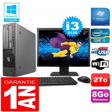 PC Fujitsu Esprimo E700 E90+ SFF Core I3-2120 8Go Disque 2 To Wifi W7 Ecran 27"