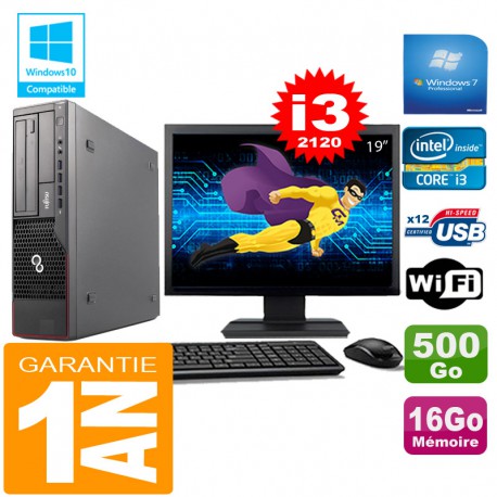 PC Fujitsu Esprimo E700 E90+ SFF I3-2120 16Go Disque 500Go Wifi W7 Ecran 19"