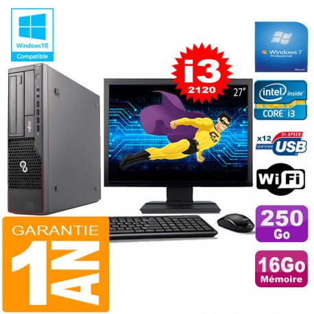 PC Fujitsu Esprimo E700 E90+ SFF I3-2120 16Go Disque 250Go Wifi W7 Ecran 27"