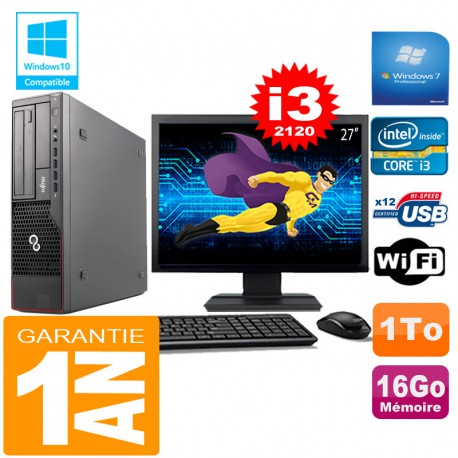 PC Fujitsu Esprimo E700 E90+ SFF Core I3-2120 16Go Disque 1 To Wifi W7 Ecran 27"