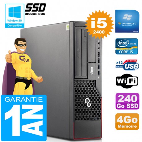 PC Fujitsu Esprimo E700 E90+ SFF Core I5-2400 RAM 4Go Disque 240 Go SSD Wifi W7