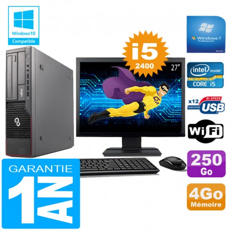 PC Fujitsu Esprimo E700 E90+ SFF Core I5-2400 4Go Disque 250Go Wifi W7 Ecran 27"