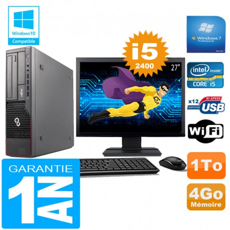 PC Fujitsu Esprimo E700 E90+ SFF Core I5-2400 4Go Disque 1 To Wifi W7 Ecran 27"