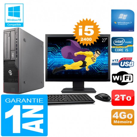 PC Fujitsu Esprimo E700 E90+ SFF Core I5-2400 4Go Disque 2 To Wifi W7 Ecran 27"