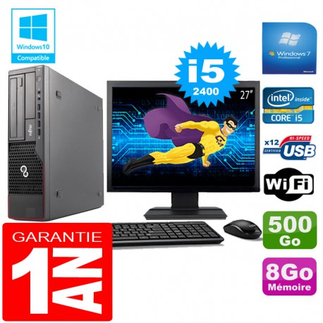 PC Fujitsu Esprimo E700 E90+ SFF Core I5-2400 8Go Disque 500Go Wifi W7 Ecran 27"