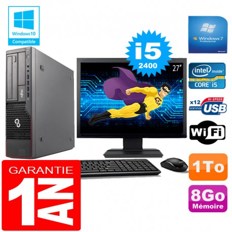 PC Fujitsu Esprimo E700 E90+ SFF Core I5-2400 8Go Disque 1 To Wifi W7 Ecran 27"