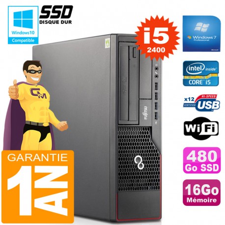 PC Fujitsu Esprimo E700 E90+ SFF Core I5-2400 RAM 16Go Disque 480 Go SSD Wifi W7