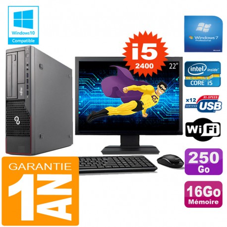 PC Fujitsu Esprimo E700 E90+ SFF I5-2400 RAM 16Go Disque 250Go Wifi W7 Ecran 22"
