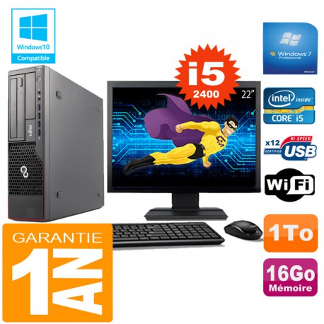 PC Fujitsu Esprimo E700 E90+ SFF Core I5-2400 16Go Disque 1 To Wifi W7 Ecran 22"