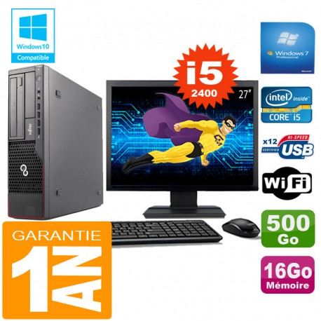 PC Fujitsu Esprimo E700 E90+ SFF I5-2400 RAM 16Go Disque 500Go Wifi W7 Ecran 27"