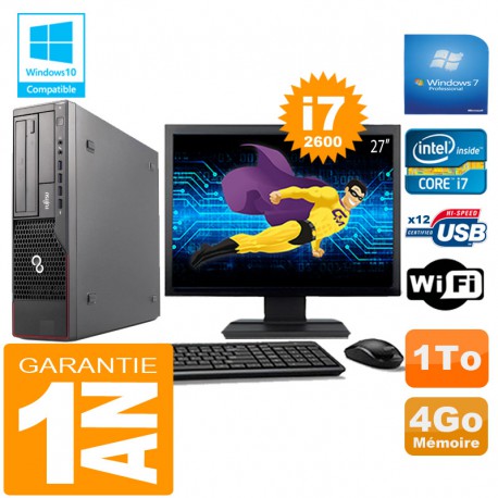 PC Fujitsu Esprimo E700 E90+ SFF Core I7-2600 4Go Disque 1 To Wifi W7 Ecran 27"