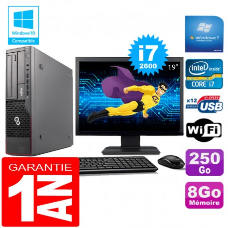 PC Fujitsu Esprimo E700 E90+ SFF Core I7-2600 8Go Disque 250Go Wifi W7 Ecran 19"