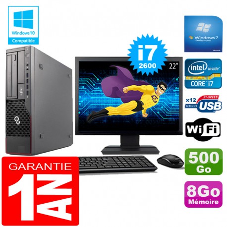 PC Fujitsu Esprimo E700 E90+ SFF Core I7-2600 8Go Disque 500Go Wifi W7 Ecran 22"