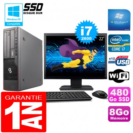 PC Fujitsu Esprimo E700 E90+ SFF I7-2600 8Go Disque 480 Go SSD Wifi W7 Ecran 22"