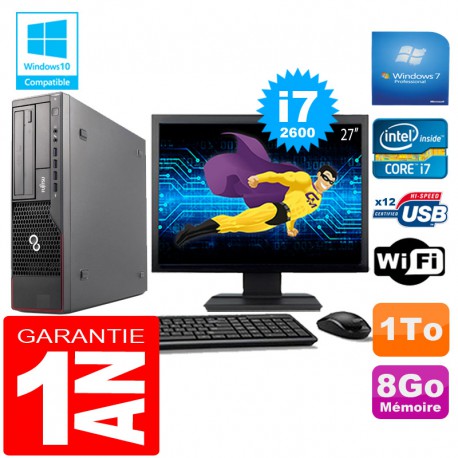PC Fujitsu Esprimo E700 E90+ SFF Core I7-2600 8Go Disque 1 To Wifi W7 Ecran 27"
