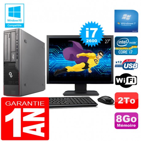 PC Fujitsu Esprimo E700 E90+ SFF Core I7-2600 8Go Disque 2 To Wifi W7 Ecran 27"