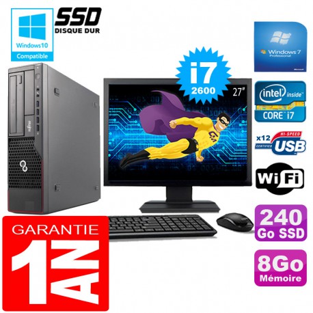 PC Fujitsu Esprimo E700 E90+ SFF I7-2600 8Go Disque 240 Go SSD Wifi W7 Ecran 27"