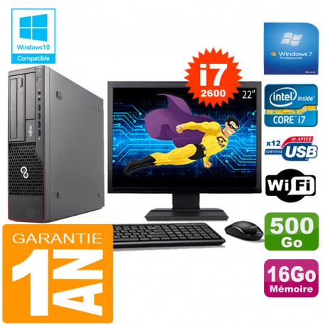 PC Fujitsu Esprimo E700 E90+ SFF I7-2600 RAM 16Go Disque 500Go Wifi W7 Ecran 22"