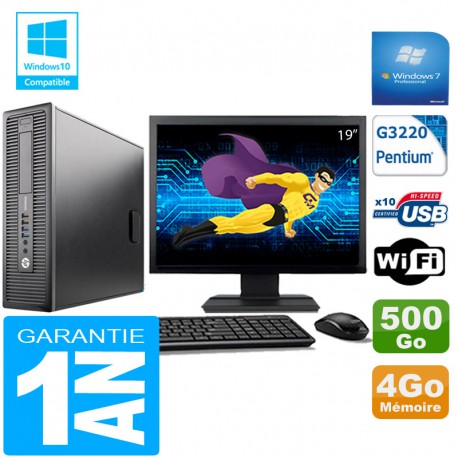 PC HP EliteDesk 800 G1 SFF Intel G3220 4 Go Disque 500 Go Wifi W7 Ecran 19"