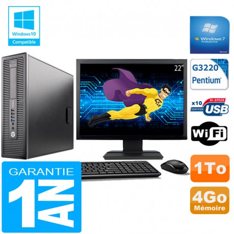 PC HP EliteDesk 800 G1 SFF Intel G3220 4 Go Disque 1 To Wifi W7 Ecran 22"