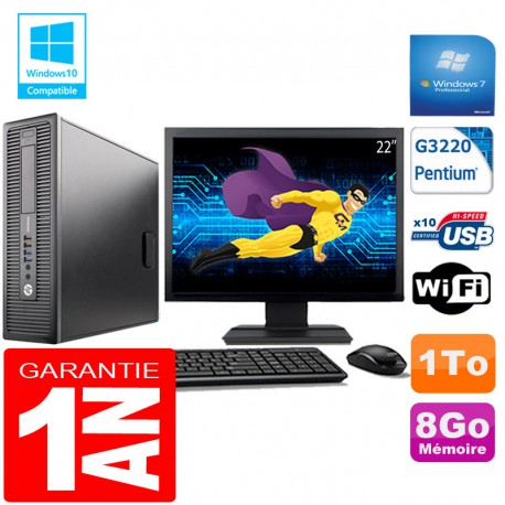 PC HP EliteDesk 800 G1 SFF Intel G3220 8Go Disque 1 To Wifi W7 Ecran 22"