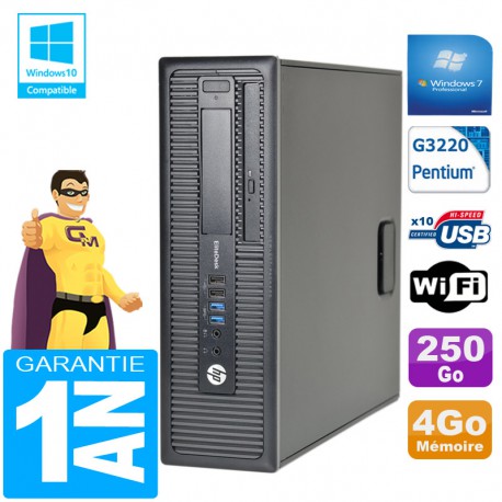 PC HP EliteDesk 800 G1 SFF Intel G3220 4 Go Disque 250 Go Graveur DVD Wifi W7