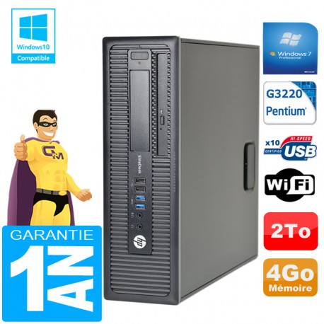 PC HP EliteDesk 800 G1 SFF Intel G3220 4 Go Disque 2 To Graveur DVD Wifi W7