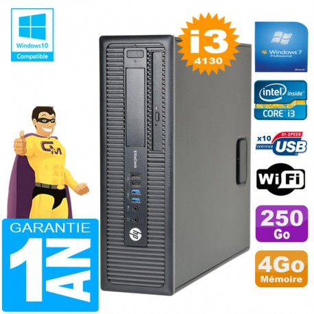 PC HP EliteDesk 800 G1 SFF Core I3-4130 4Go Disque 250 Go Graveur DVD Wifi W7