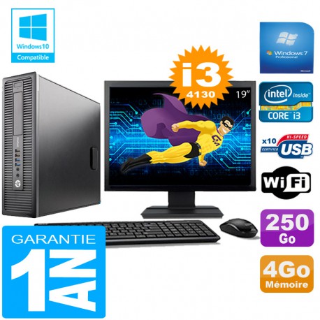 PC HP EliteDesk 800 G1 SFF Core I3-4130 4Go Disque 250 Go Wifi W7 Ecran 19"