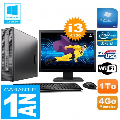 PC HP EliteDesk 800 G1 SFF Core I3-4130 4Go Disque 1 To Wifi W7 Ecran 27"
