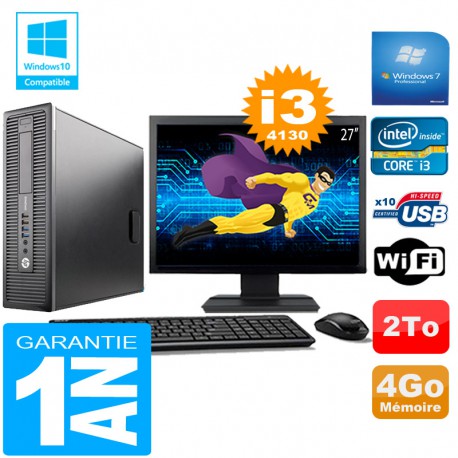 PC HP EliteDesk 800 G1 SFF Core I3-4130 4Go Disque 2 To Wifi W7 Ecran 27"
