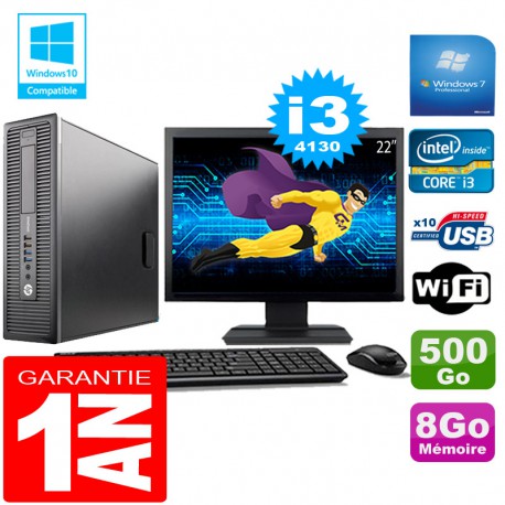 PC HP EliteDesk 800 G1 SFF Core I3-4130 8Go Disque 500 Go Wifi W7 Ecran 22"