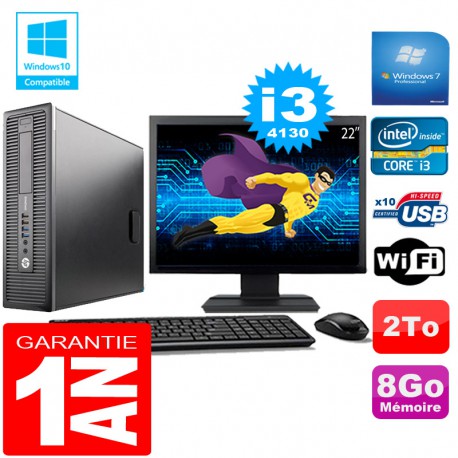PC HP EliteDesk 800 G1 SFF Core I3-4130 8Go Disque 2 To Wifi W7 Ecran 22"