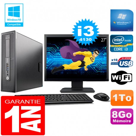 PC HP EliteDesk 800 G1 SFF Core I3-4130 8Go Disque 1 To Wifi W7 Ecran 27"
