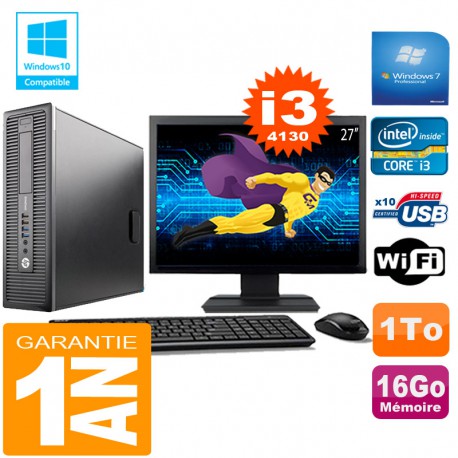 PC HP EliteDesk 800 G1 SFF Core I3-4130 16Go Disque 1 To Wifi W7 Ecran 27"