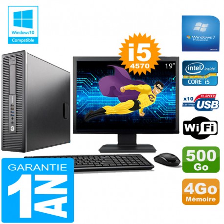 PC HP EliteDesk 800 G1 SFF Core I5-4570 4Go Disque 500 Go Wifi W7 Ecran 19"