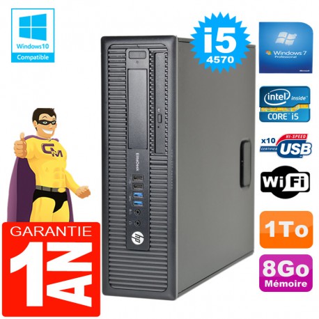 PC HP EliteDesk 800 G1 SFF Core I5-4570 8Go Disque 1 To Graveur DVD Wifi W7