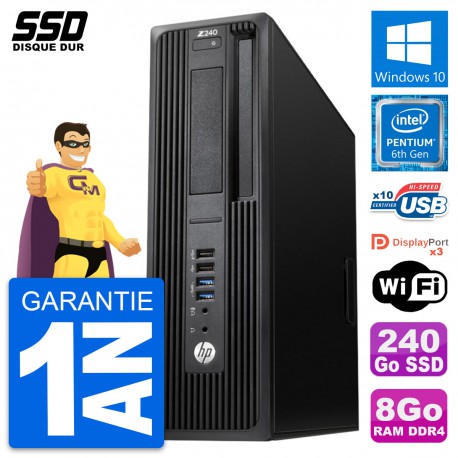 PC HP WorkStation Z240 SFF Intel Pentium G4400 RAM 8Go SSD 240Go Windows 10 Wifi