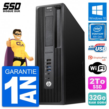 PC HP WorkStation Z240 SFF Intel Pentium G4400 RAM 32Go SSD 2To Windows 10 Wifi