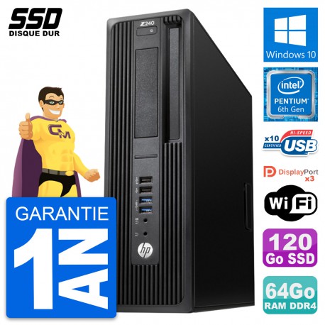 PC HP WorkStation Z240 SFF Intel G4400 RAM 64Go SSD 120Go Windows 10 Wifi