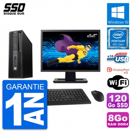PC HP WorkStation Z240 SFF Ecran 22" G4400 RAM 8Go SSD 120Go Windows 10 Wifi