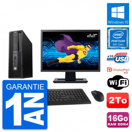 PC HP Z240 SFF Ecran 22" Intel Pentium G4400 RAM 16Go Disque 2To Windows 10 Wifi