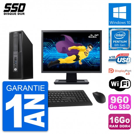 PC HP WorkStation Z240 SFF Ecran 22" G4400 RAM 16Go SSD 960Go Windows 10 Wifi