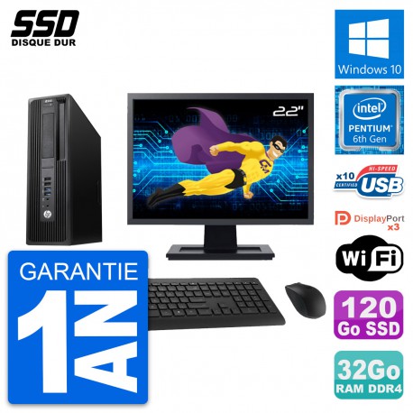 PC HP WorkStation Z240 SFF Ecran 22" G4400 RAM 32Go SSD 120Go Windows 10 Wifi